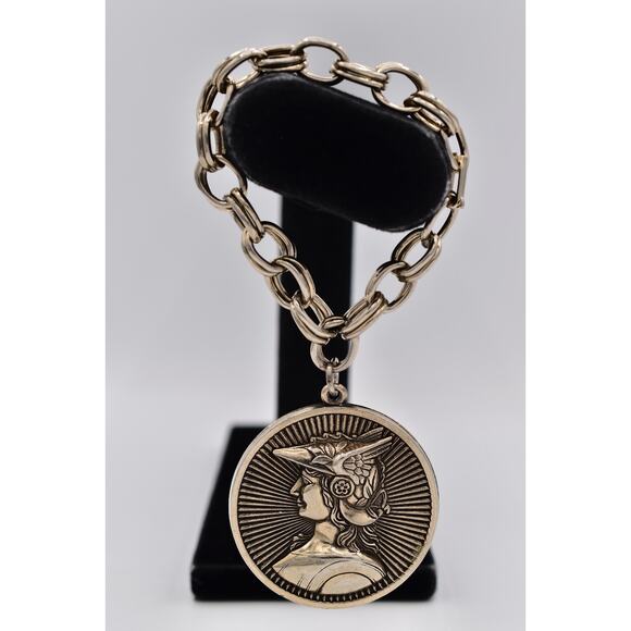 Vintage Heavy Medallion Coin Charm Bracelet Roman Knight Medieval 1960s BinAD - Picture 1 of 12